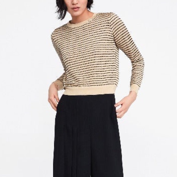 Zara Knit Sweater Metallic Thread Beige - Picture 3 of 3